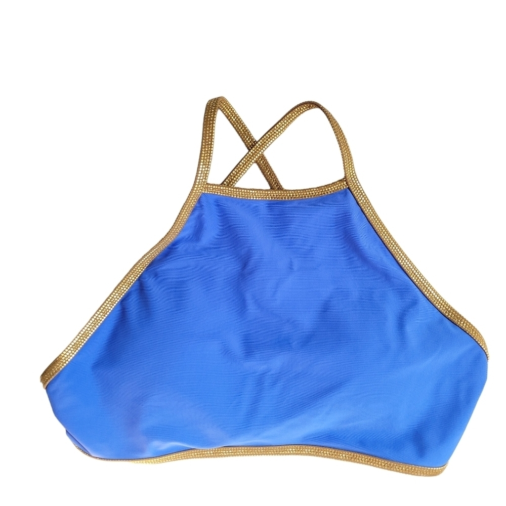 Aerie NWT Blue And Gold High Neck Modest Bikini Top Women's Size S